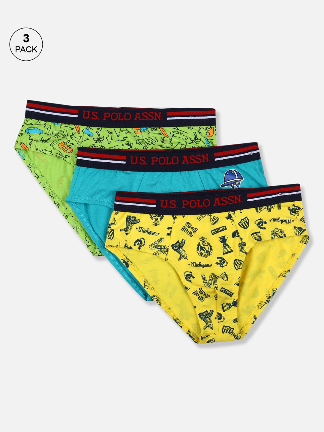 

U.S. Polo Assn. Kids Boys Pack of 3 Briefs, Blue