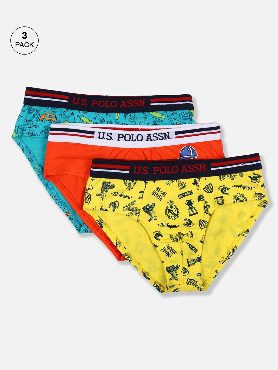 

U.S. Polo Assn. Kids Boys Pack of 3 Briefs IKBBAS3P3S, Orange