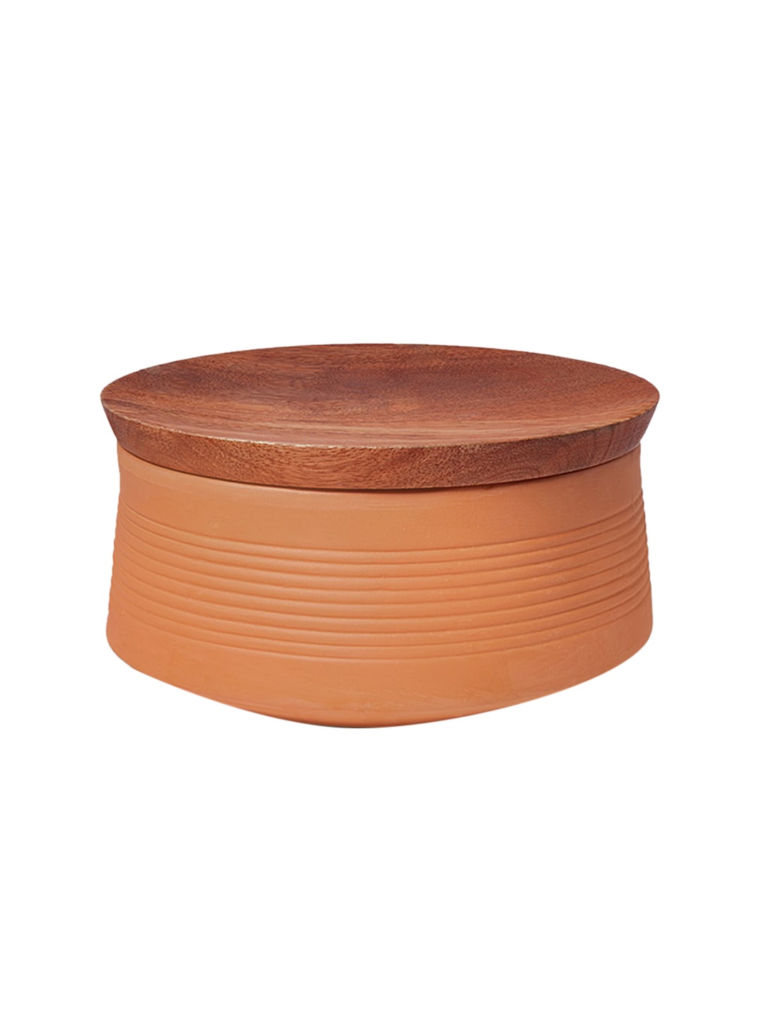 

ellementry Brown Terracotta Curd Setter With Wooden Lid