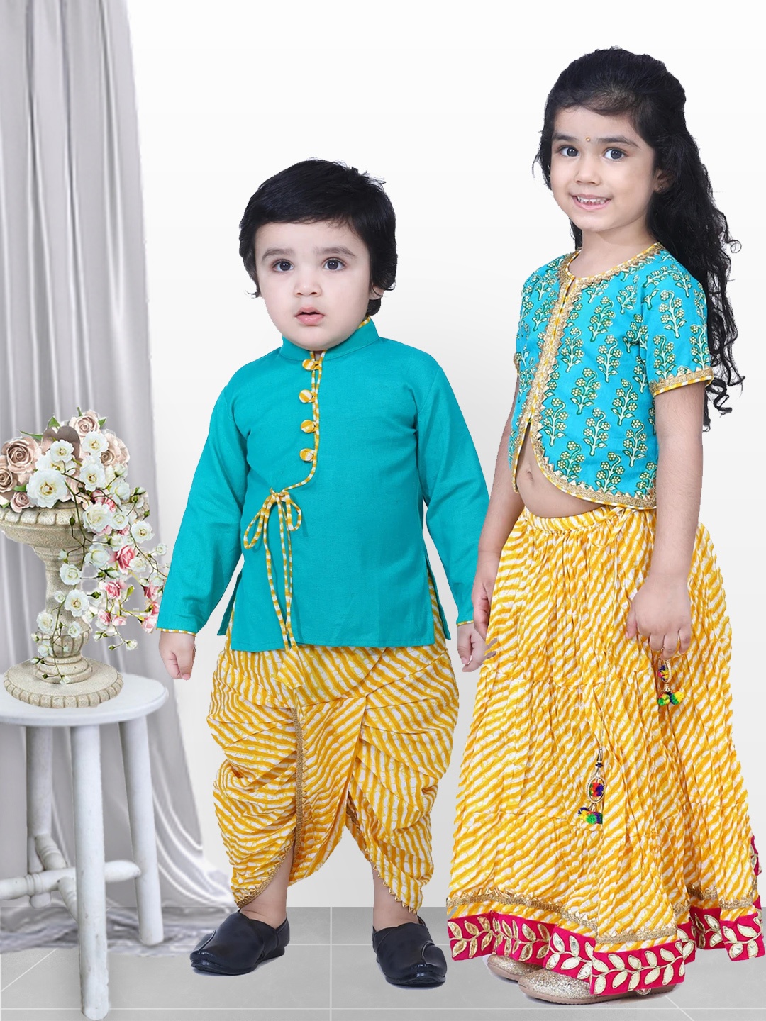

BownBee Boys Blue & Yellow Solid Kurta with Dhoti Pants