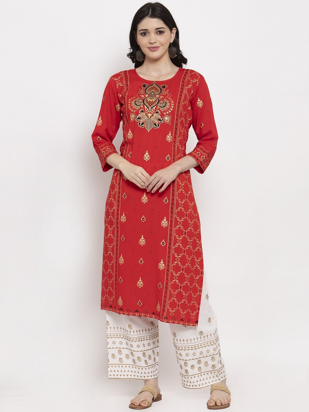 

ANAISA Women Red Printed Kurta with Palazzos