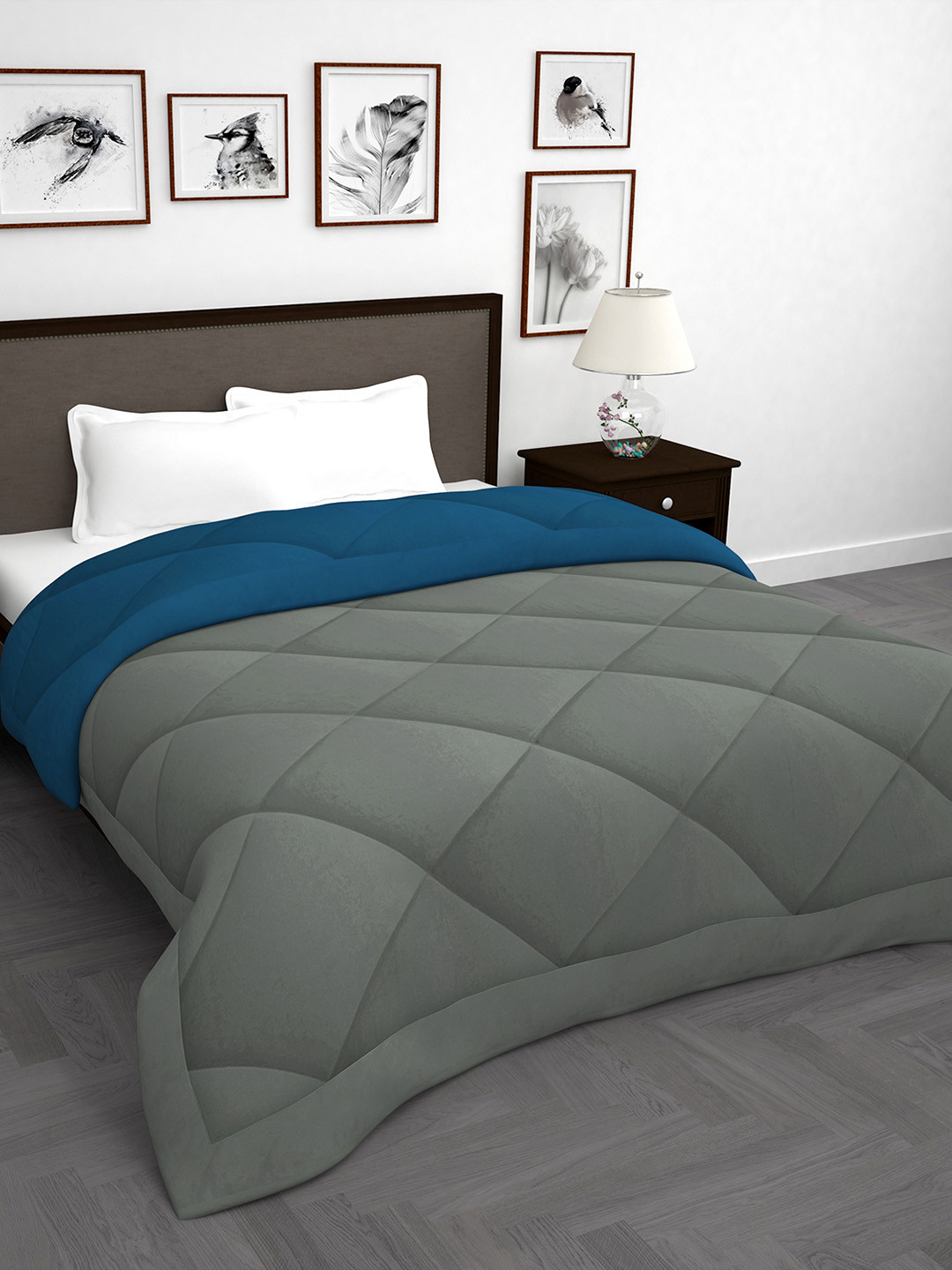 

Story@home Grey & Navy Blue Solid Reversible Mild Winter 200 GSM Double Bed Comforter