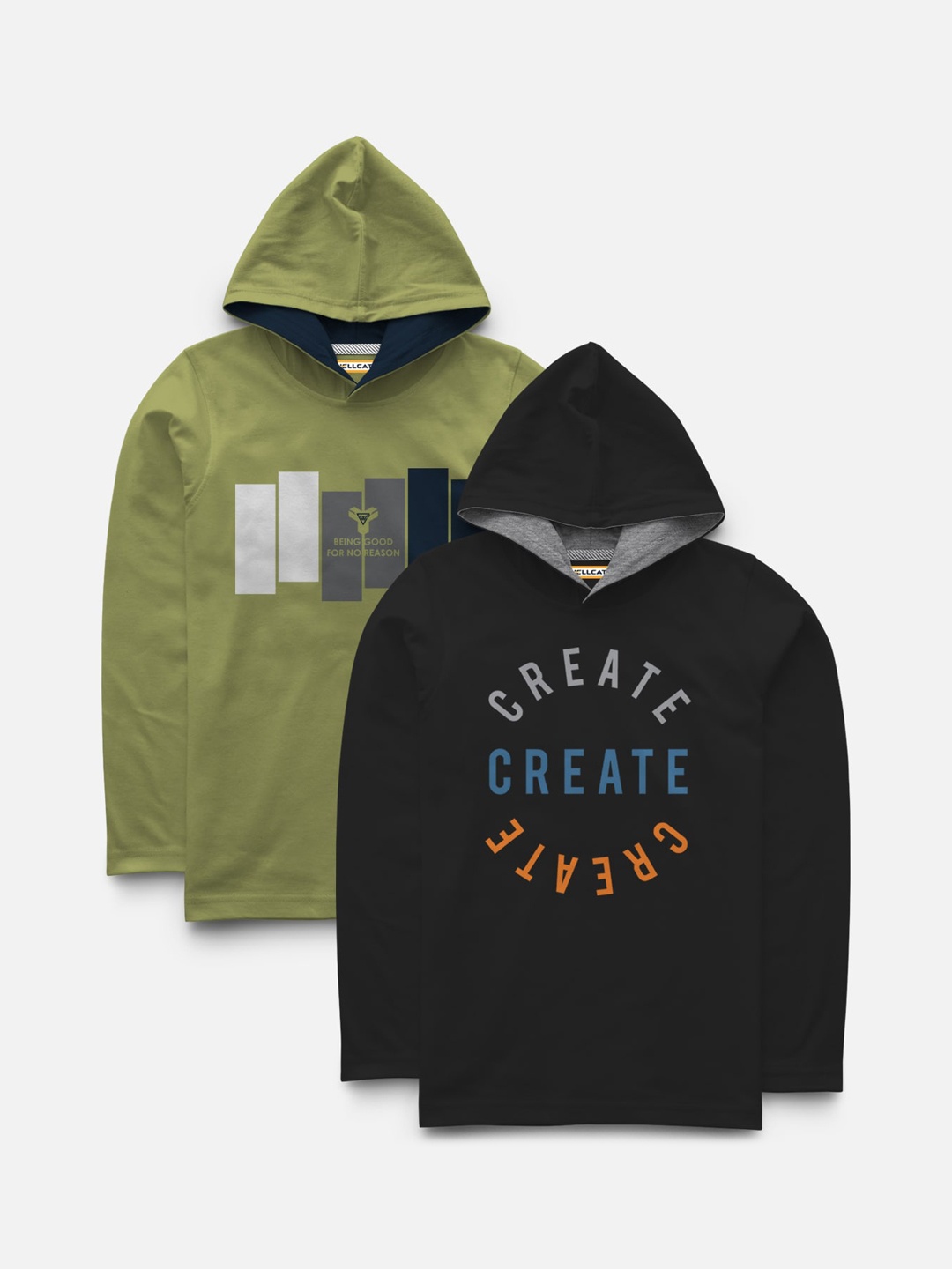 

HELLCAT Boys Pack Of 2 Printed Hood T-shirts, Olive
