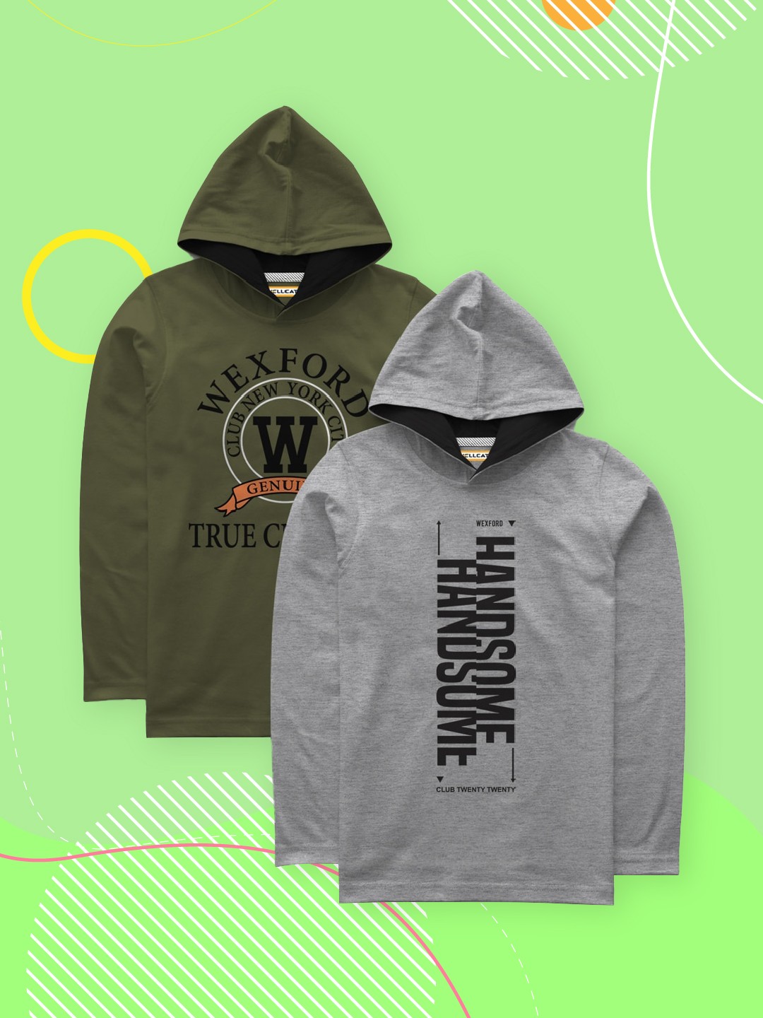 

HELLCAT Boys Pack Of 2 Olive Green Printed Hood T-shirt