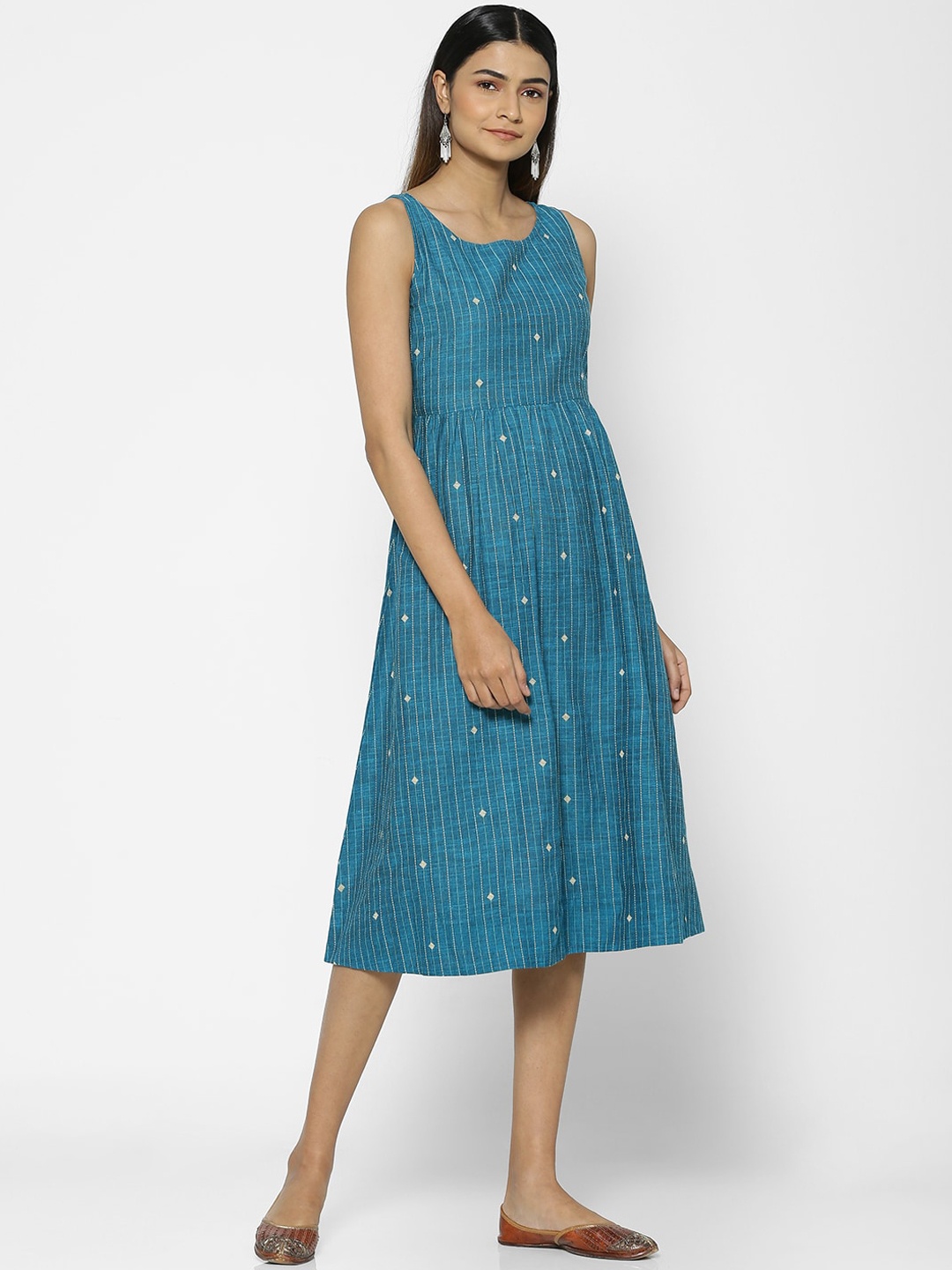 

Saaki Women Teal Blue Printed Fit and Flare Dress