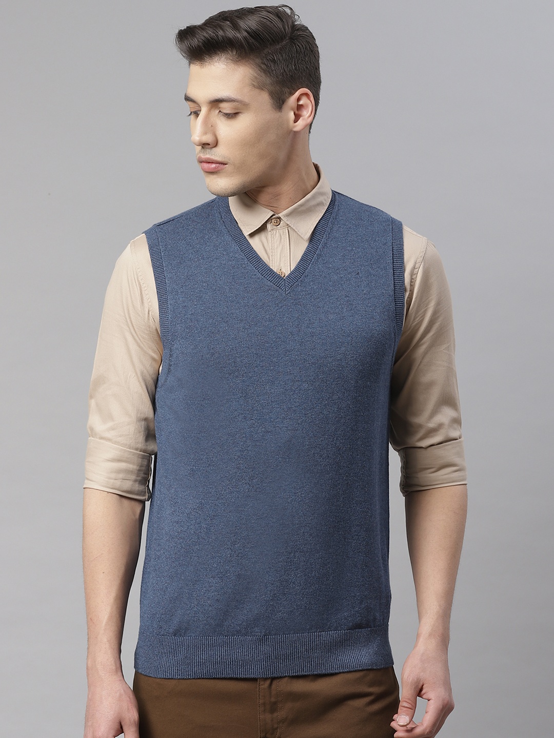 

Marks & Spencer Men Blue Solid Sweater Vest