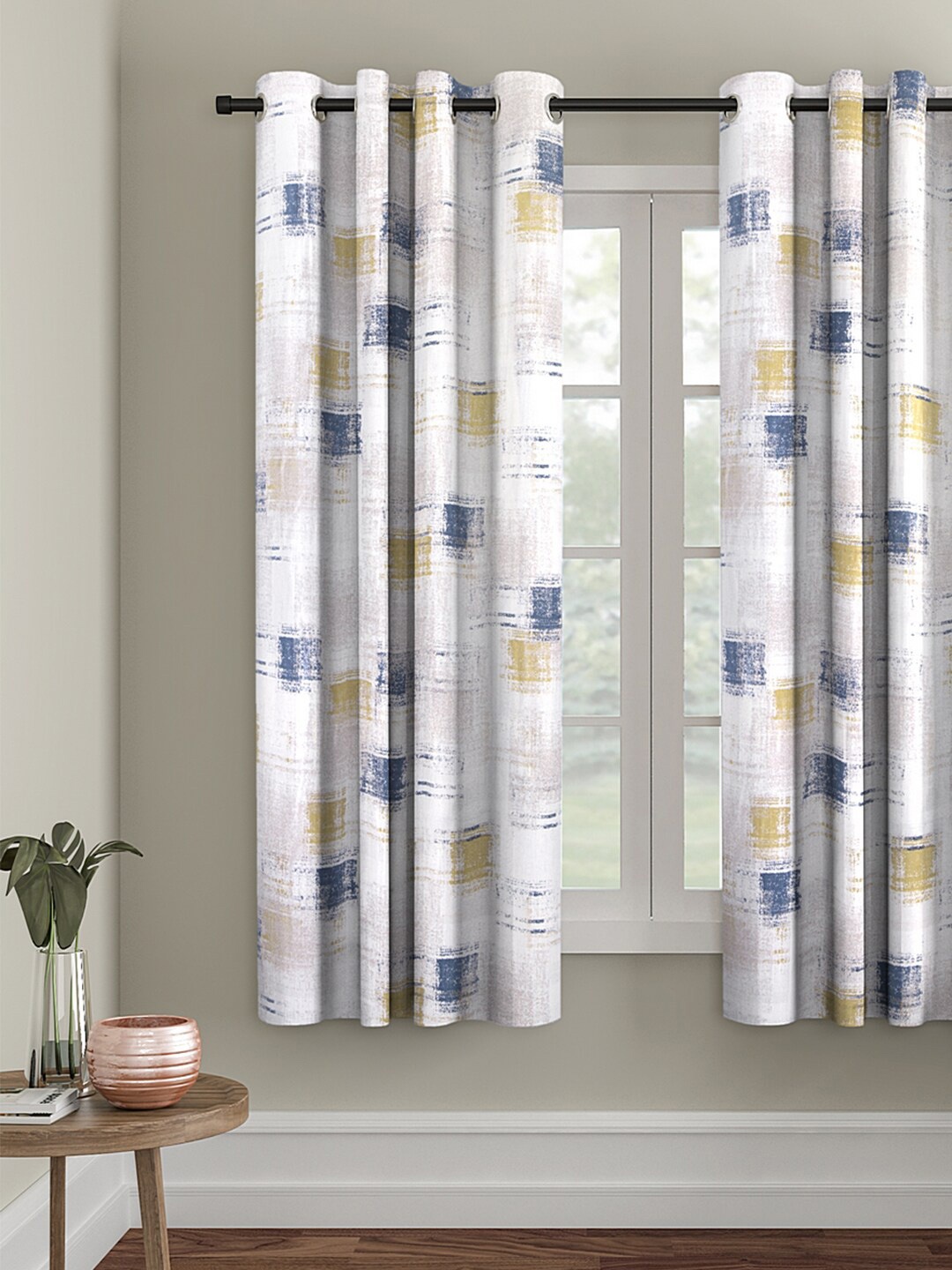 

eyda Off-White Printed Single Window Curtain