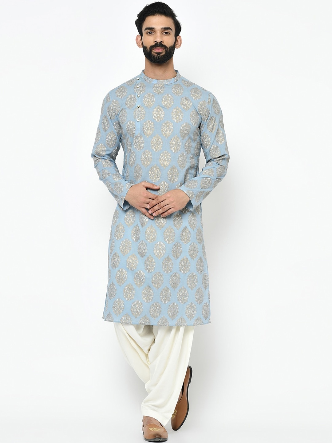 

KISAH Men Printed Regular Fit Ethnic Motifs Kurta, Blue