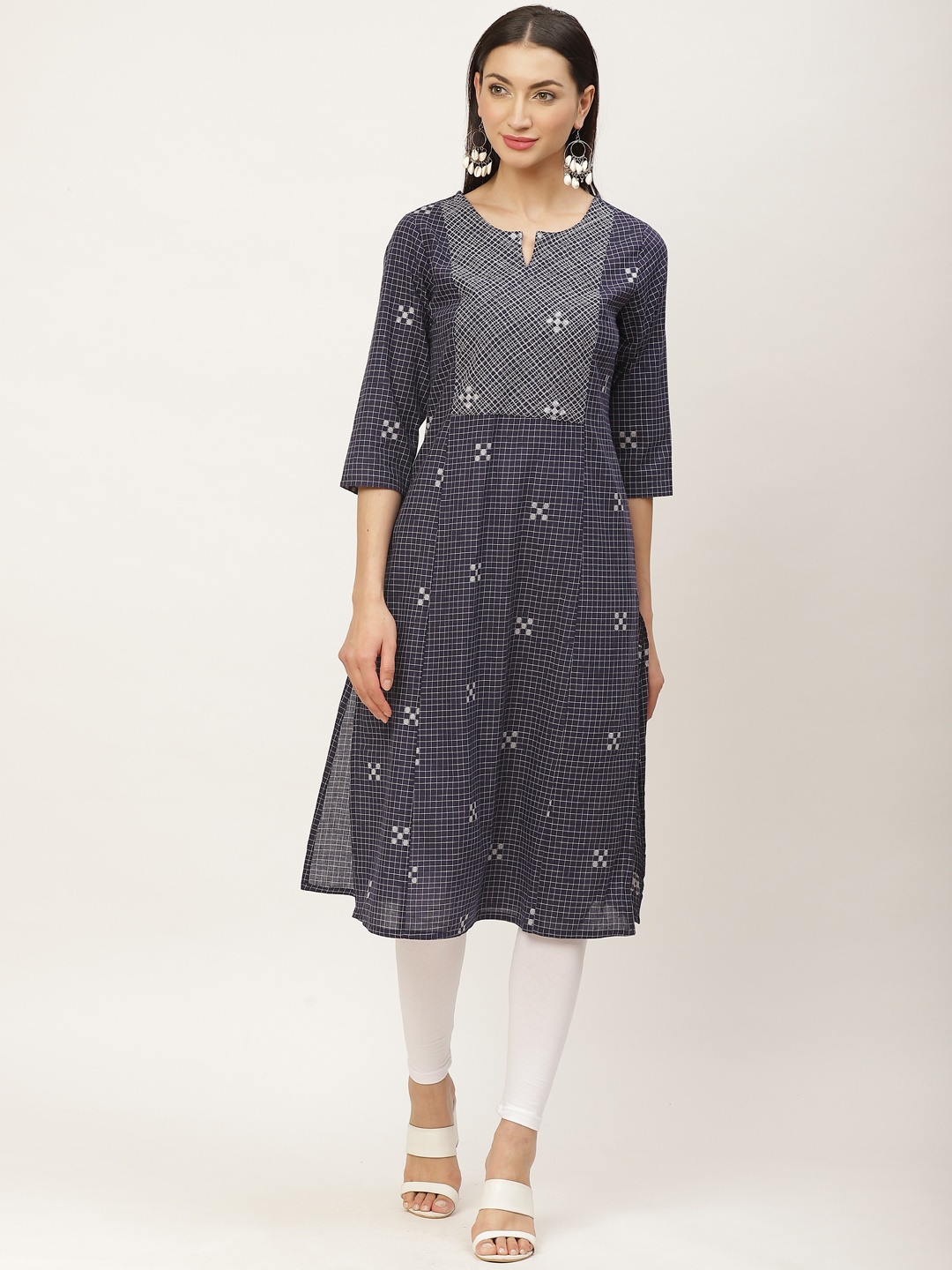 

ZIZO By Namrata Bajaj Women Navy Blue & White Checked A-Line Kurta