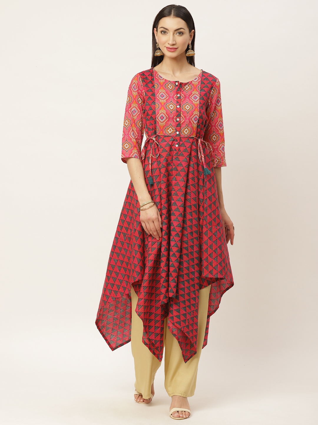 

ZIZO By Namrata Bajaj Women Magenta & Teal Green Printed Asymmetric A-Line Kurta