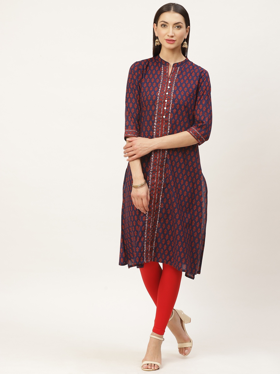 

ZIZO By Namrata Bajaj Women Navy Blue & Red Printed A-Line Kurta