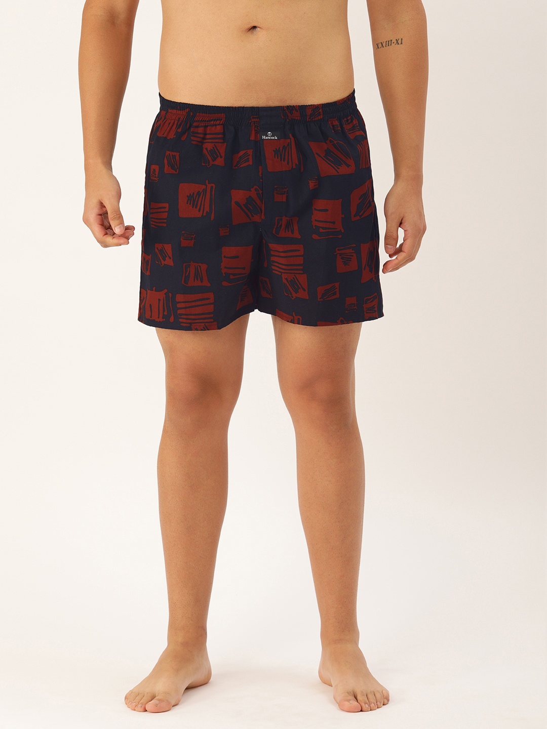 

Hancock Men Navy Blue & Red Printed Pure Cotton Boxers 26008