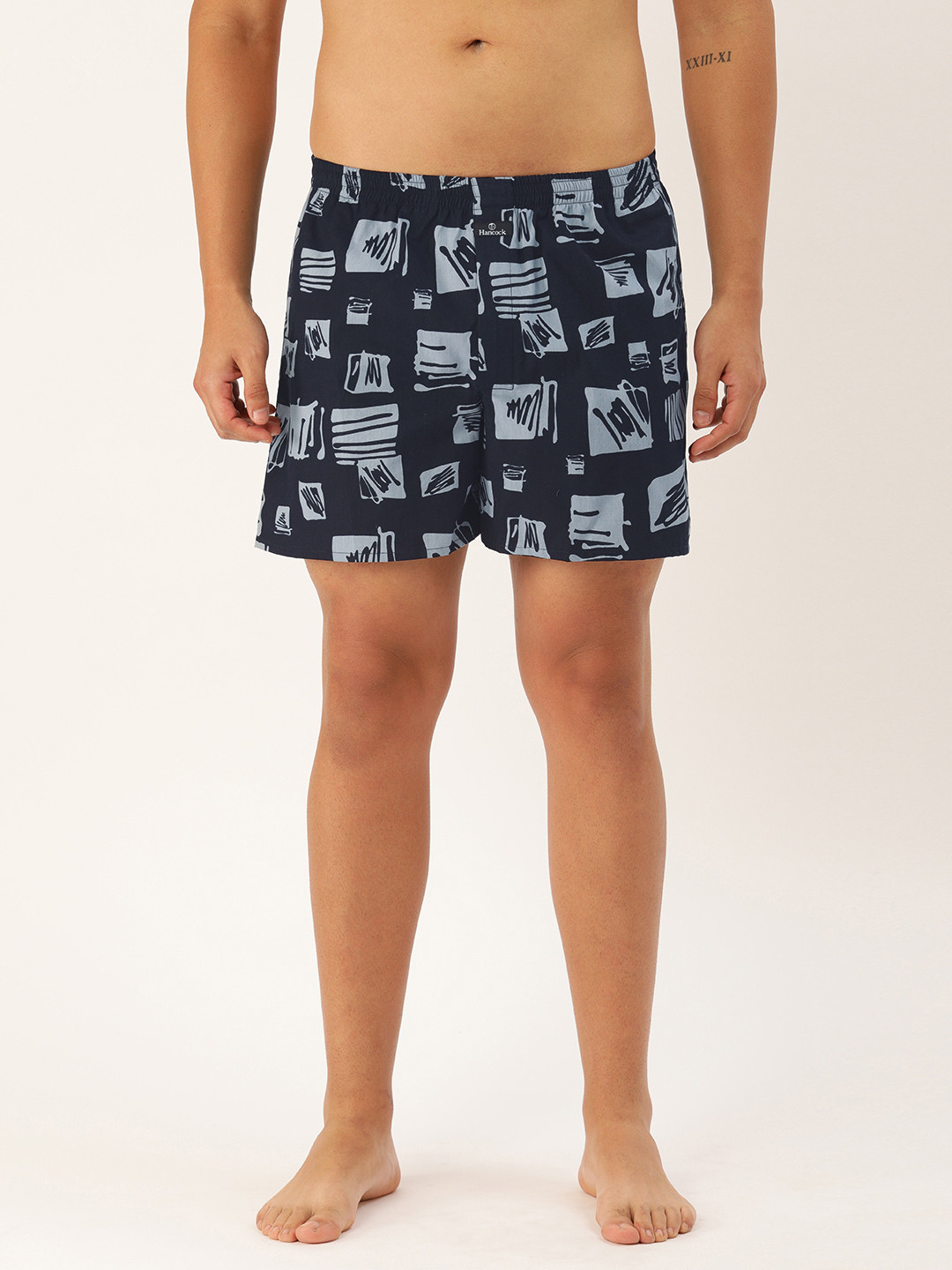 

Hancock Men Navy Blue Printed Pure Cotton Boxers 26008