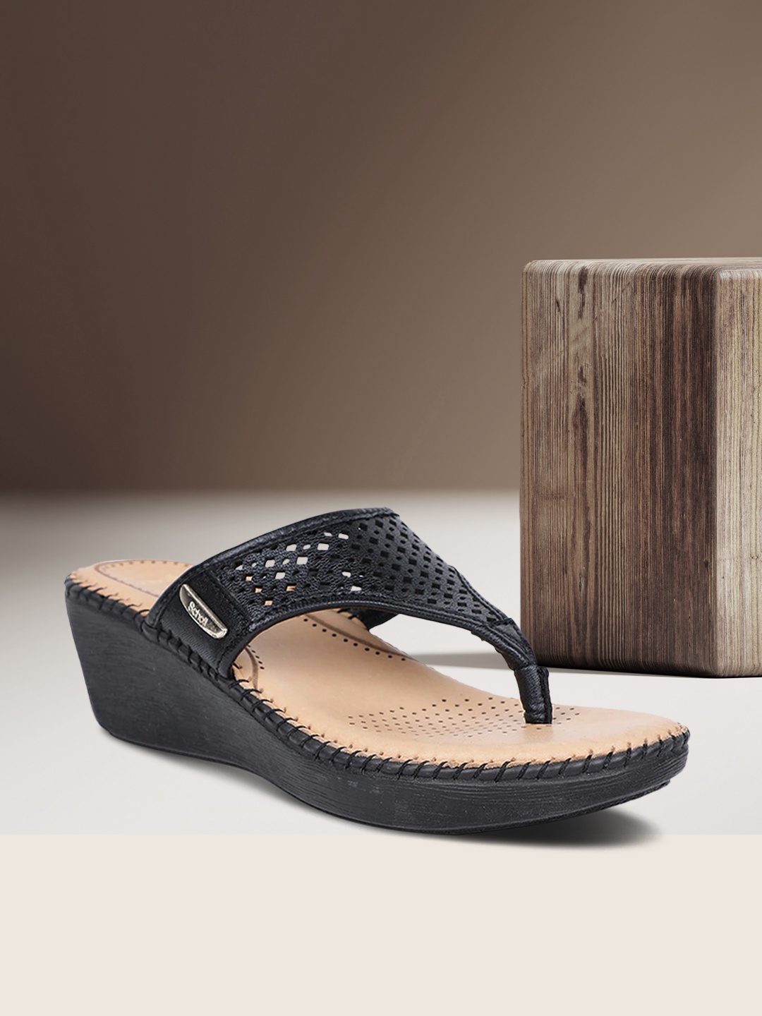 

Scholl Women Black Embellished Leather Wedges