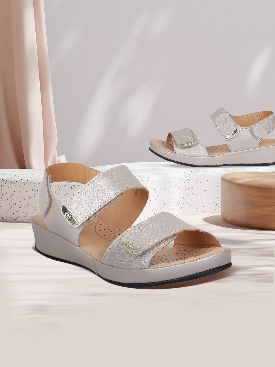 

Scholl Women Muted Gold-Toned Solid Leather Comfort Heels