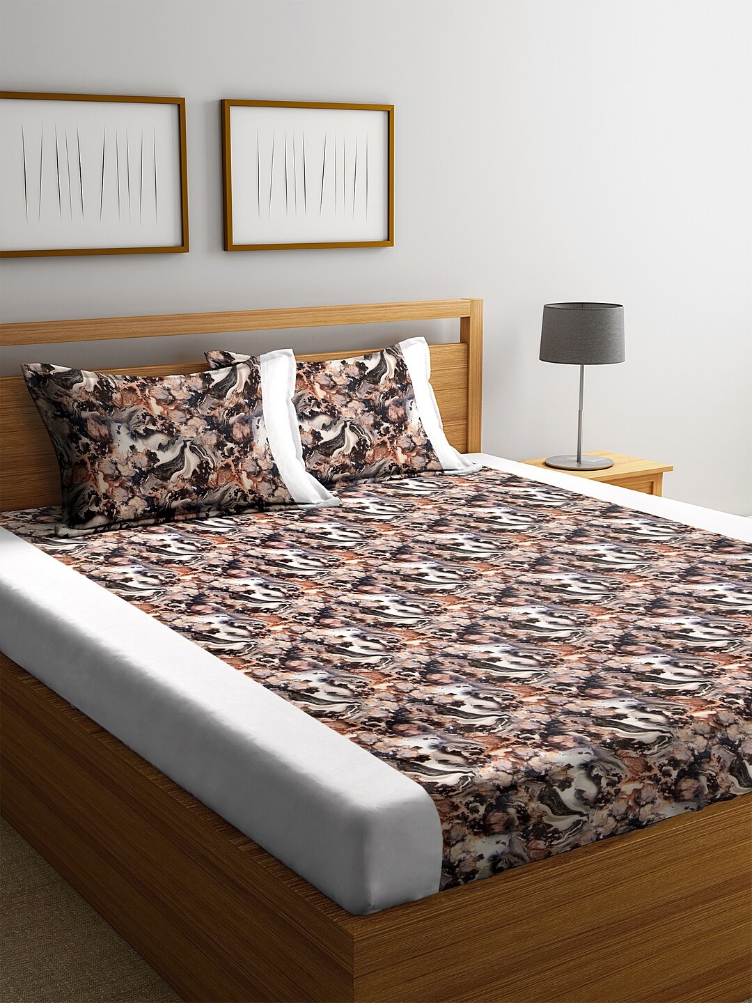 

DECOREALM Multicoloured Abstract 300 TC Poly Satin 1 King Bedsheet with 2 Pillow Covers, Multi