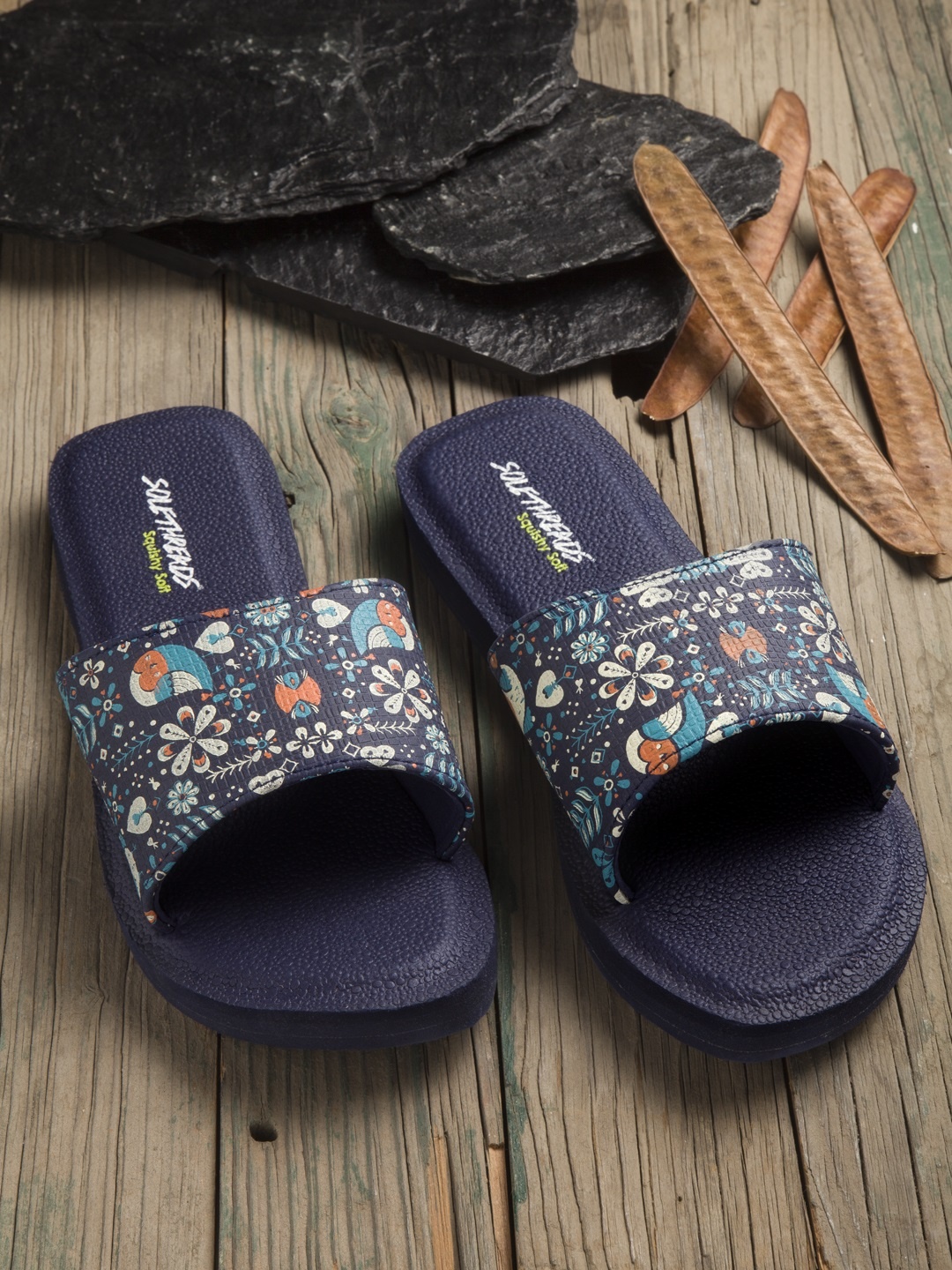 

Solethreads Women Navy Blue Printed Sliders