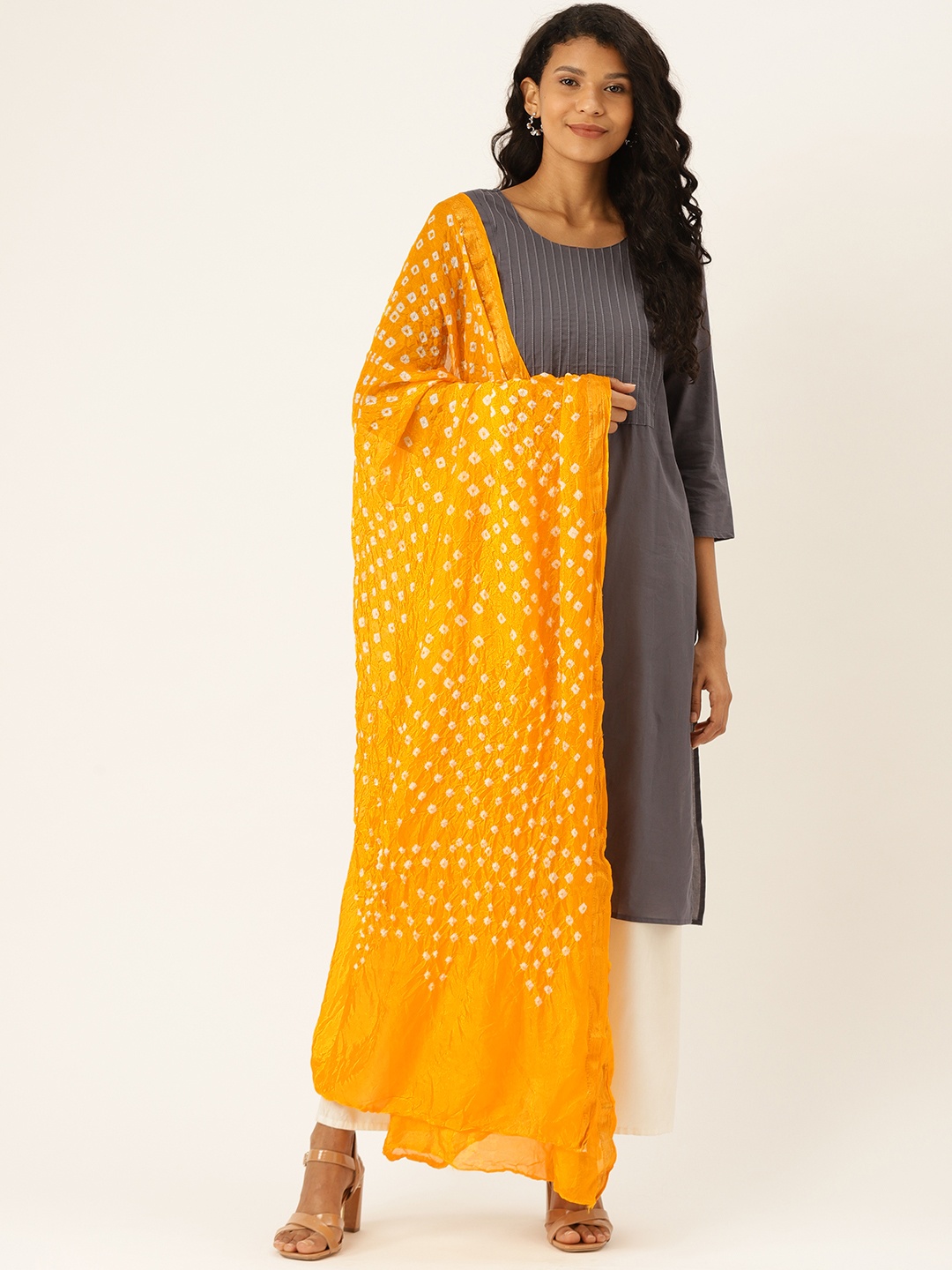 

Shaily Yellow & Off-White Bandhani Printed Dupatta