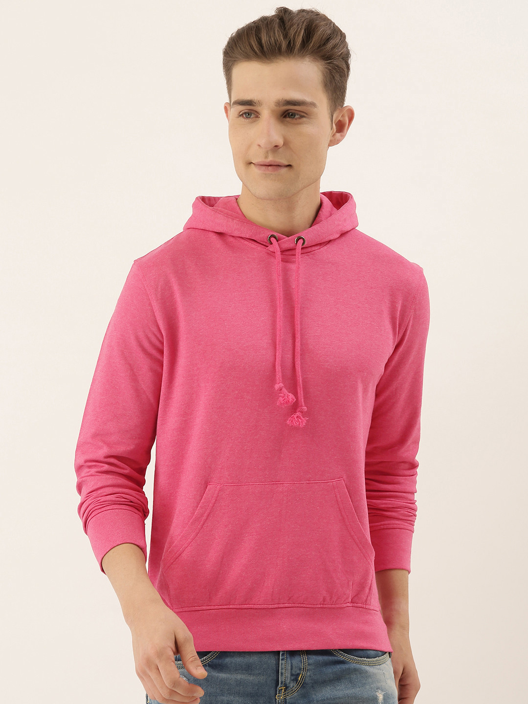 

ARISE Men Pink Solid Hooded Sweatshirt