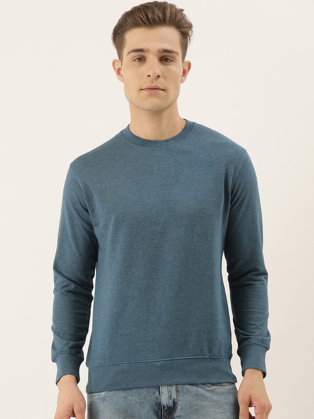 

ARISE Men Teal Blue Solid Pullover Sweatshirt