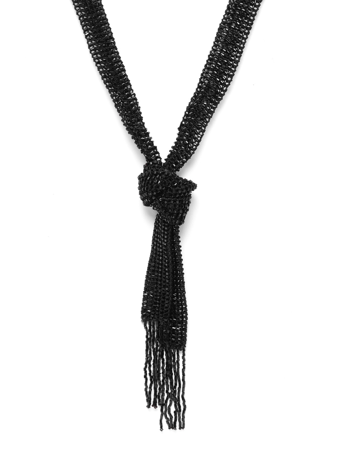 

RICHEERA Black Artificial Beaded & Tasselled Knot Necklace