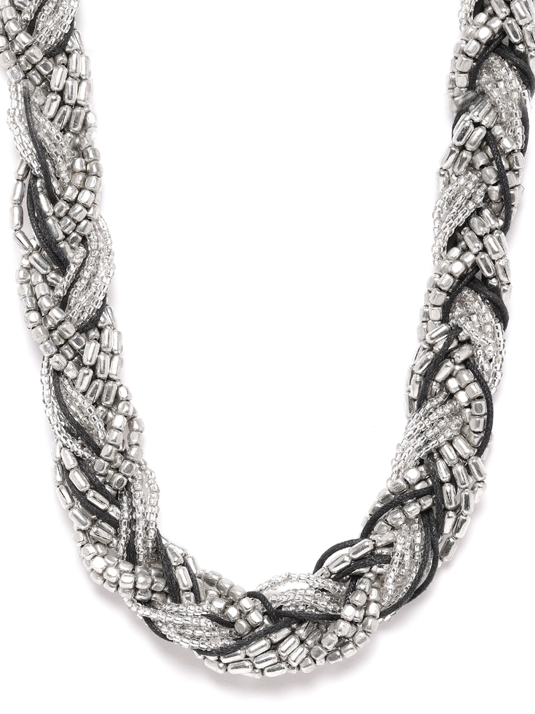 

RICHEERA Women Black Silver-Plated Artificial Beaded Braided Necklace