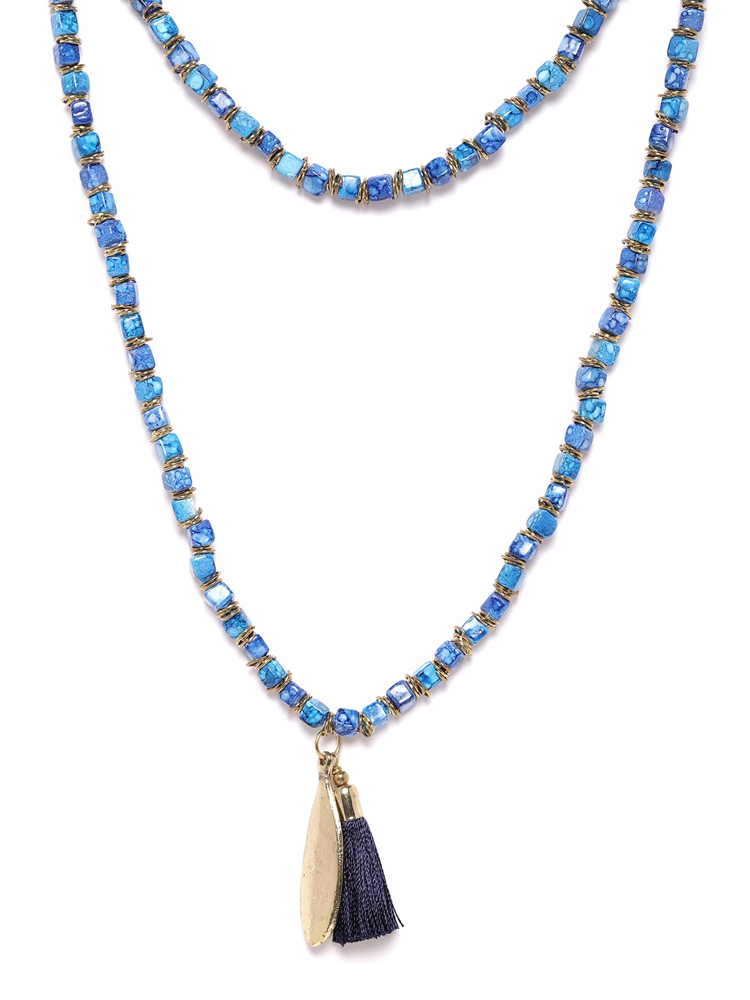 

RICHEERA Blue Gold Plated Beaded Layered & Tasselled Necklace