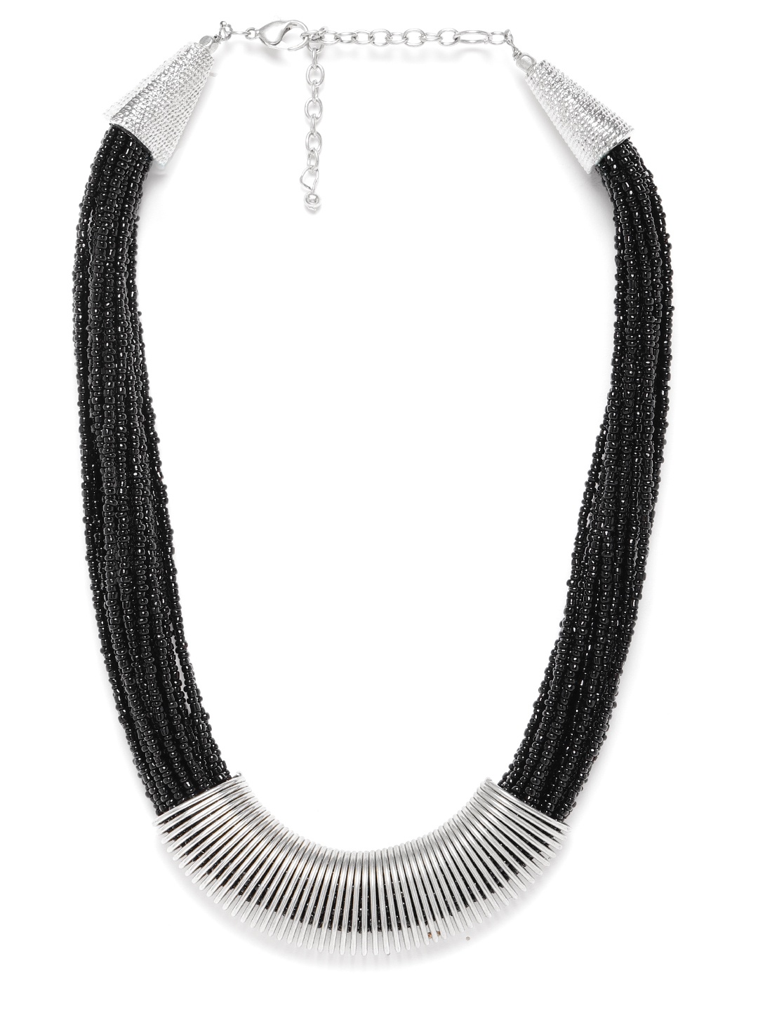 

RICHEERA Women Black Silver-Plated Beaded Layered Necklace