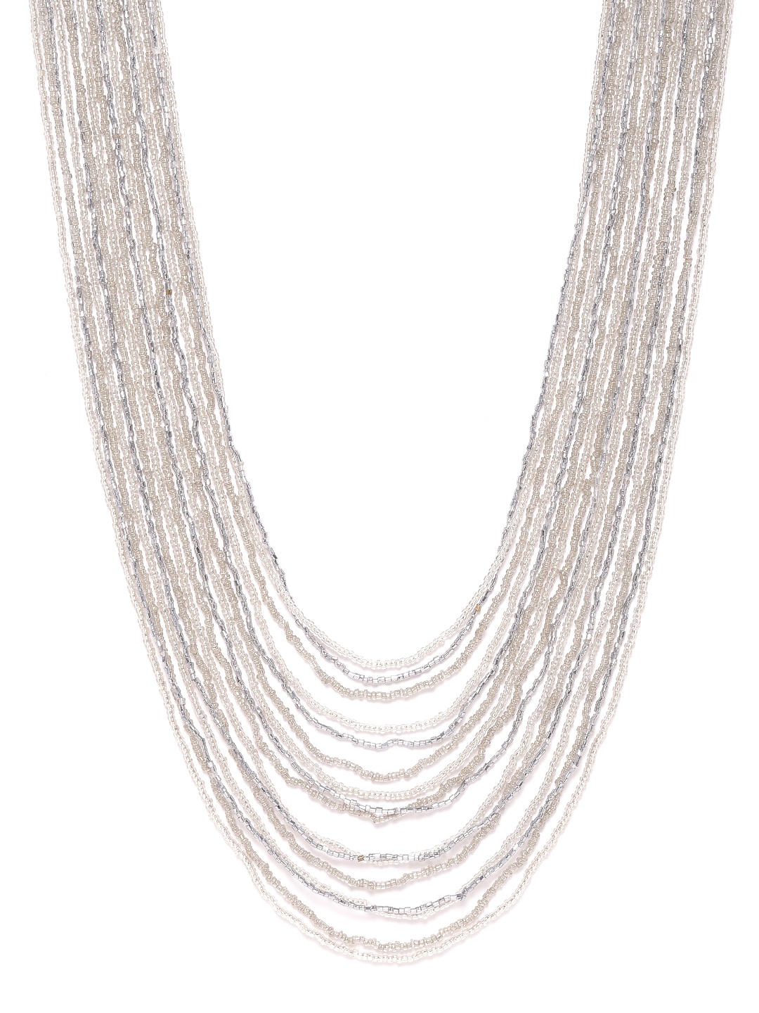 

RICHEERA Women Off-White & Silver-Toned Beaded Layered Necklace