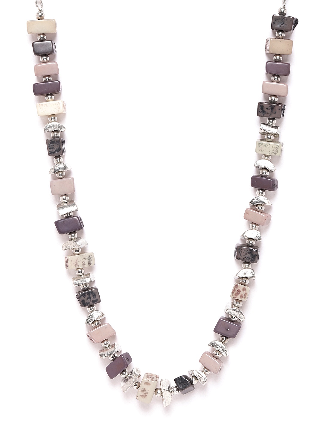 

RICHEERA Women Charcoal Grey & Taupe Silver-Plated Beaded Necklace