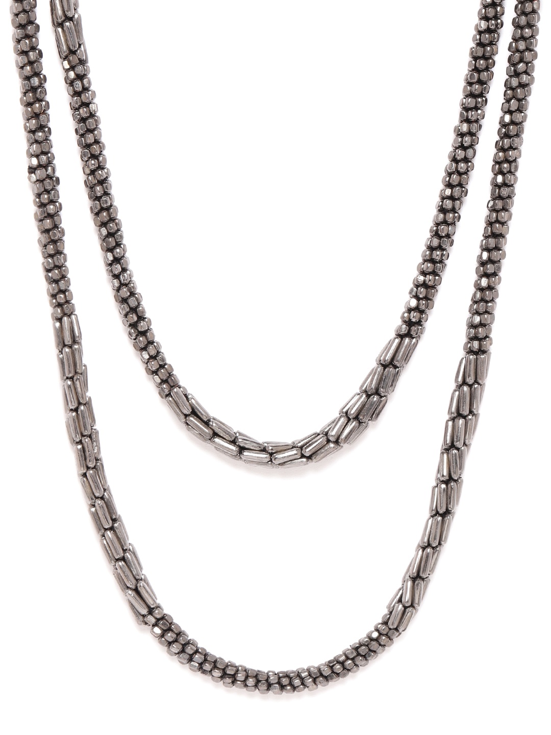 

RICHEERA Women Gunmetal-Toned Beaded Layered Necklace, Metallic