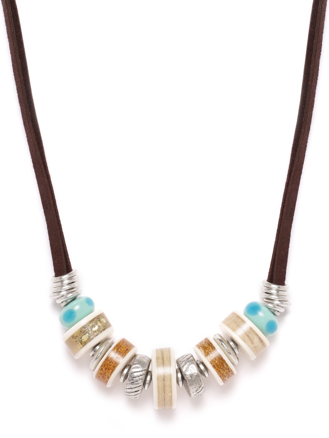 

RICHEERA Women Beige & Turquoise Silver-Plated Blue Beaded Necklace