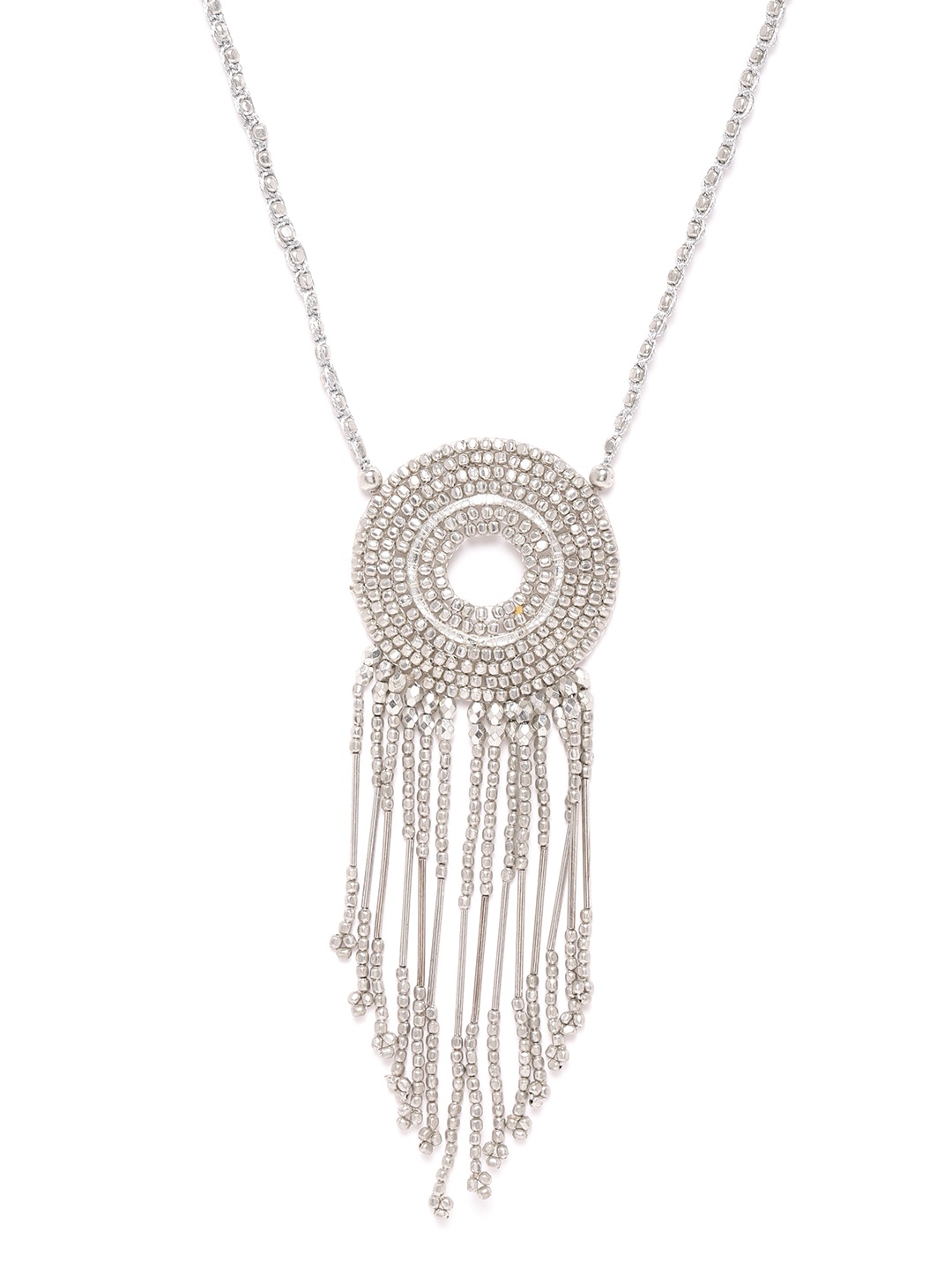 

RICHEERA Women Silver-Plated Beaded Tasselled Necklace