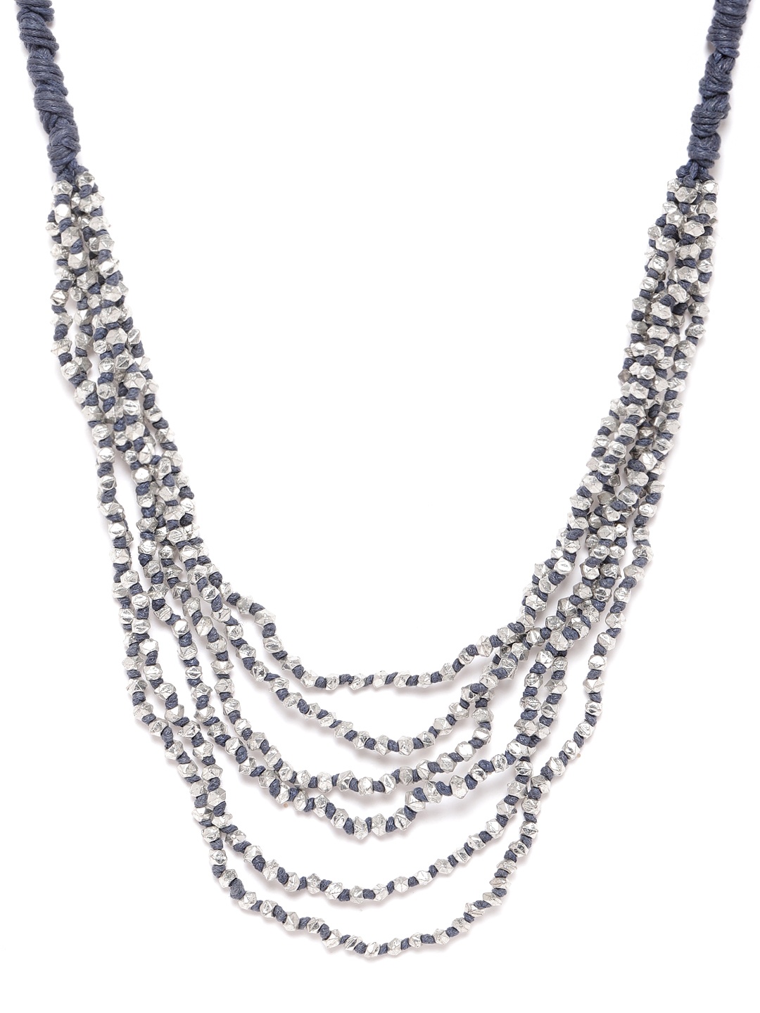 

RICHEERA Blue Silver-Plated Artificial Beaded Layered Necklace