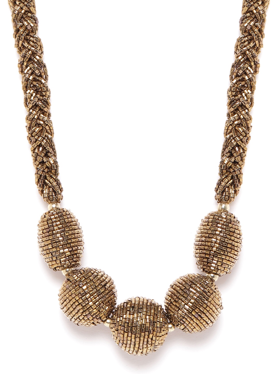 

RICHEERA Women Antique Gold-Plated Artificial Beaded Spherical & Braided Necklace