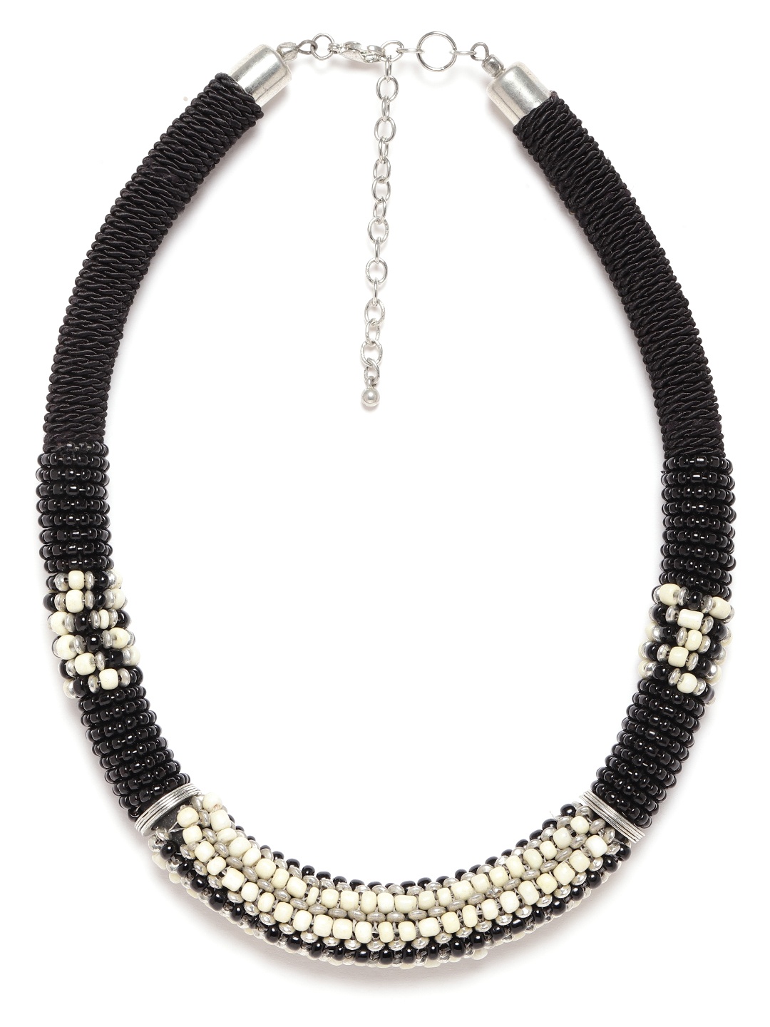 

RICHEERA Black & Off-White Silver-Plated Artificial Beaded Necklace