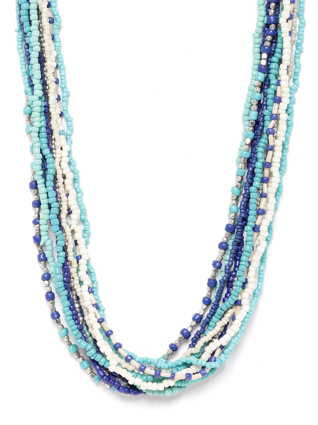 

RICHEERA Women Turquoise Blue & Off-White Silver-Plated Beaded Layered Necklace