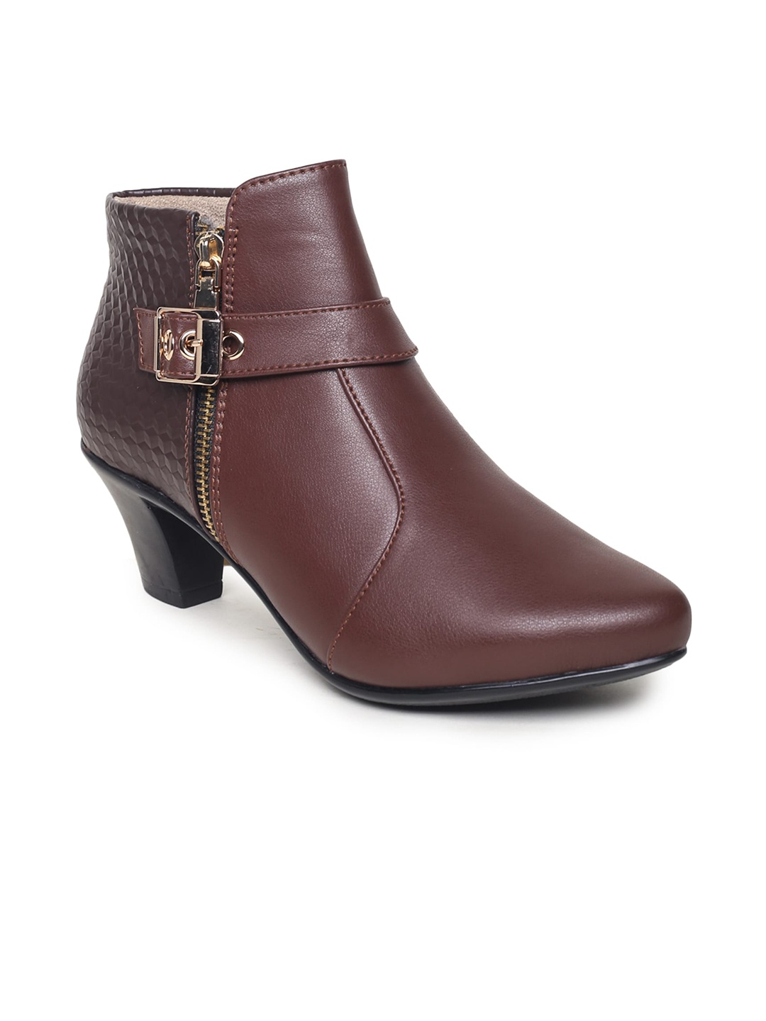 

VALIOSAA Women Brown Textured Heeled Boots