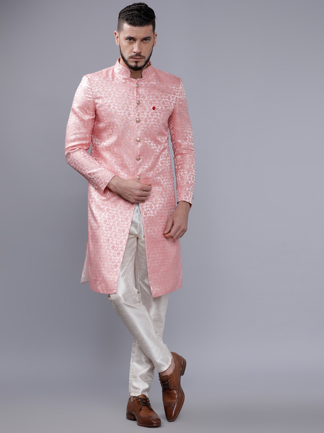 

The Indian Garage Co Men Pink & White Sherwani Set