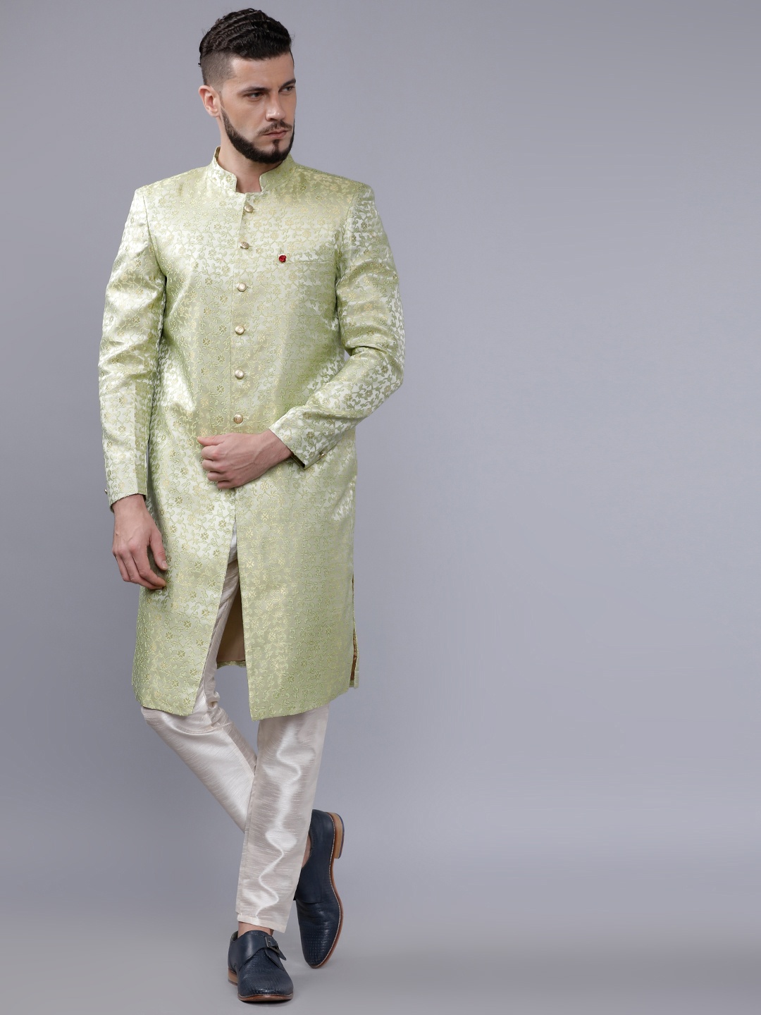 

The Indian Garage Co Men Green & White Sherwani Set