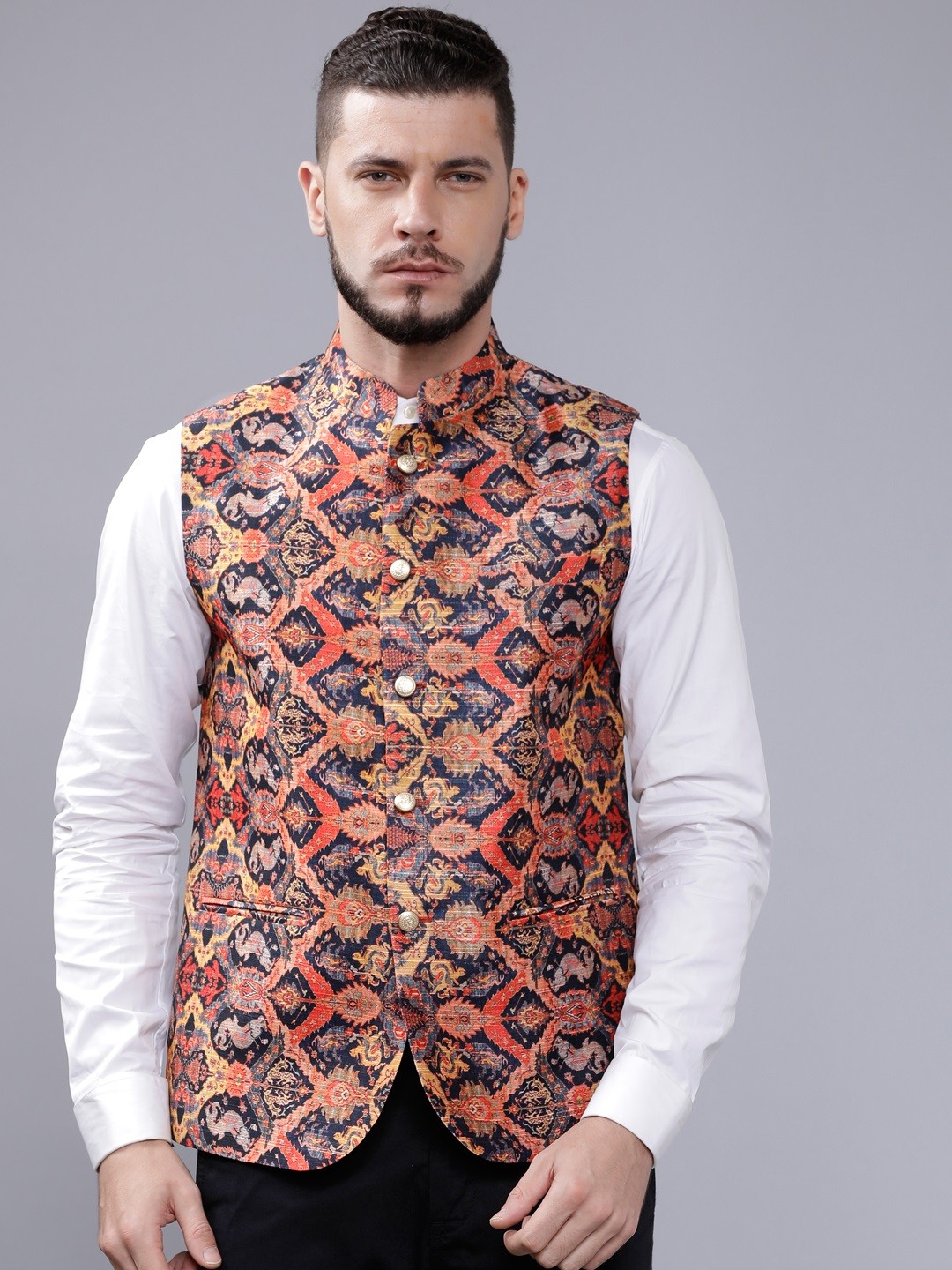 

The Indian Garage Co Men Multicoloured Printed Nehru Jacket, Multi