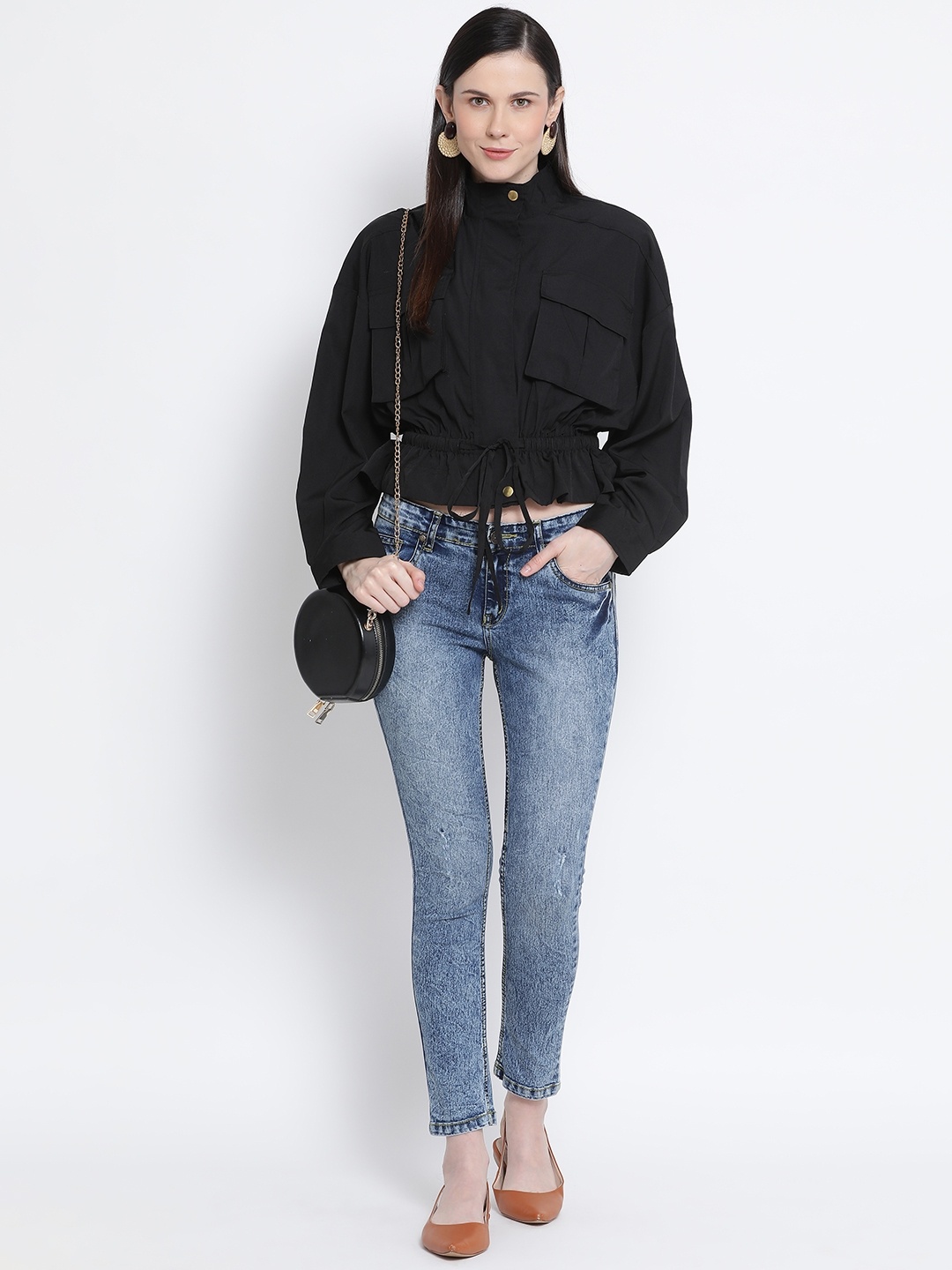 

Oxolloxo Women Black Solid Tailored Jacket