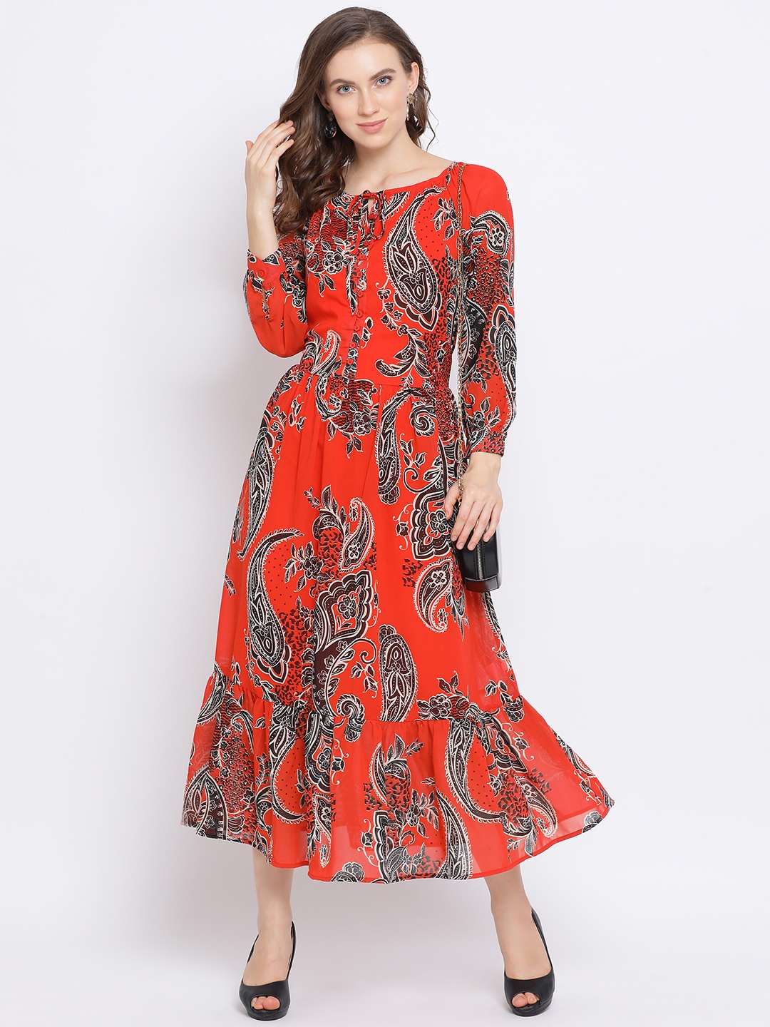 

Oxolloxo Women Red Printed Fit and Flare Dress