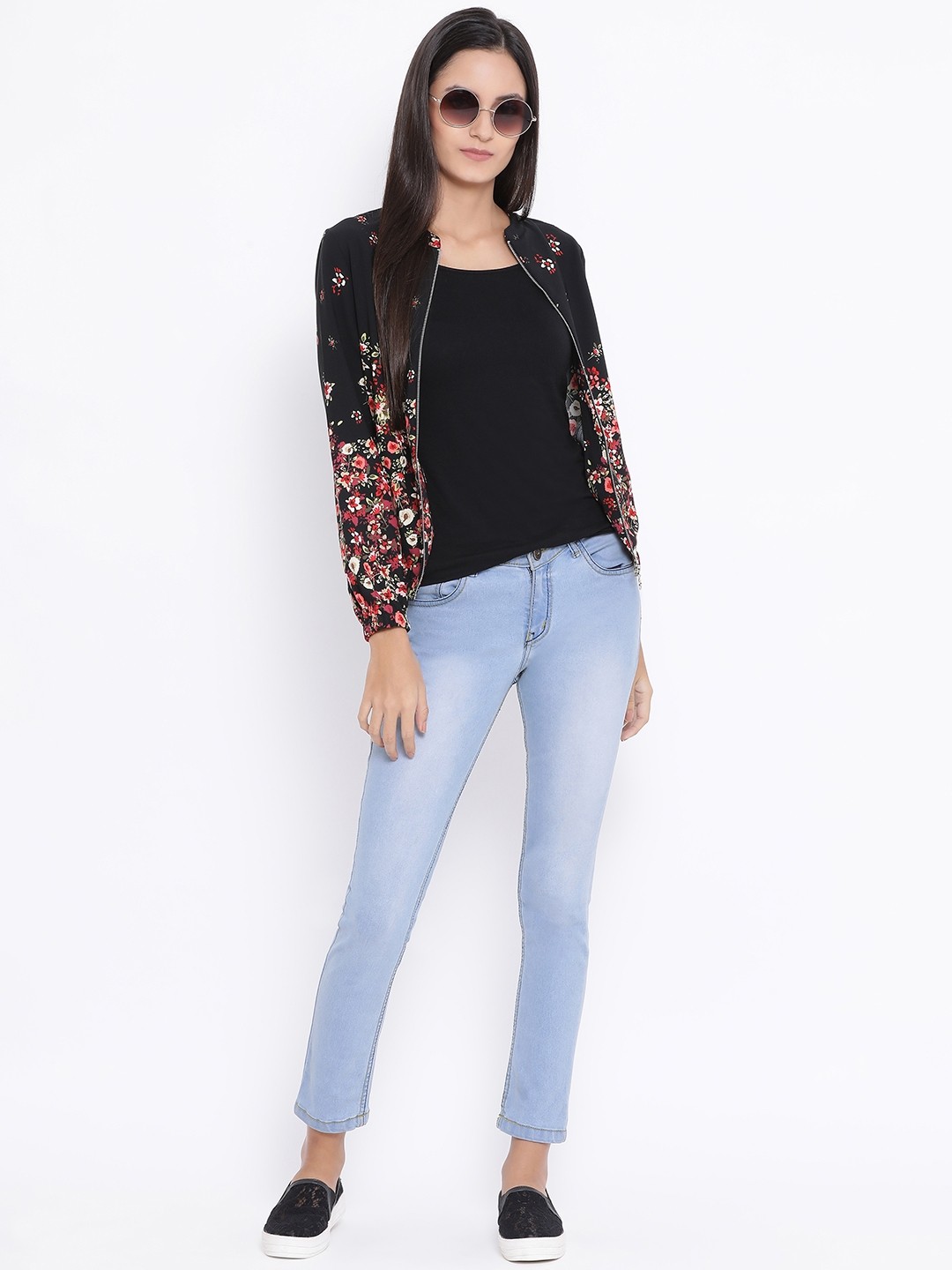 

Oxolloxo Women Black Floral Printed Tailored Jacket