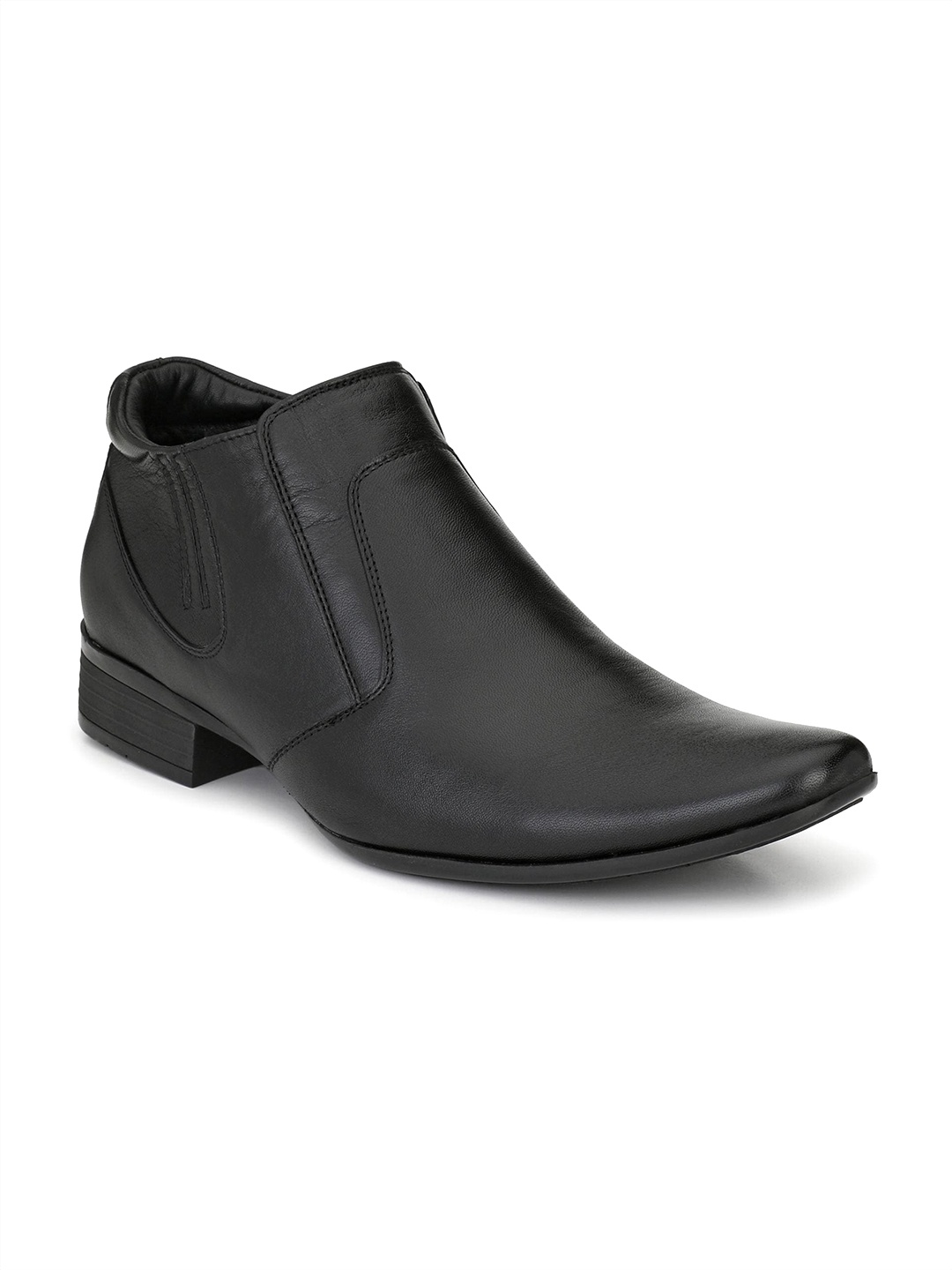 

Hitz Men Black Solid Mid-Top Leather Formal Slip-Ons