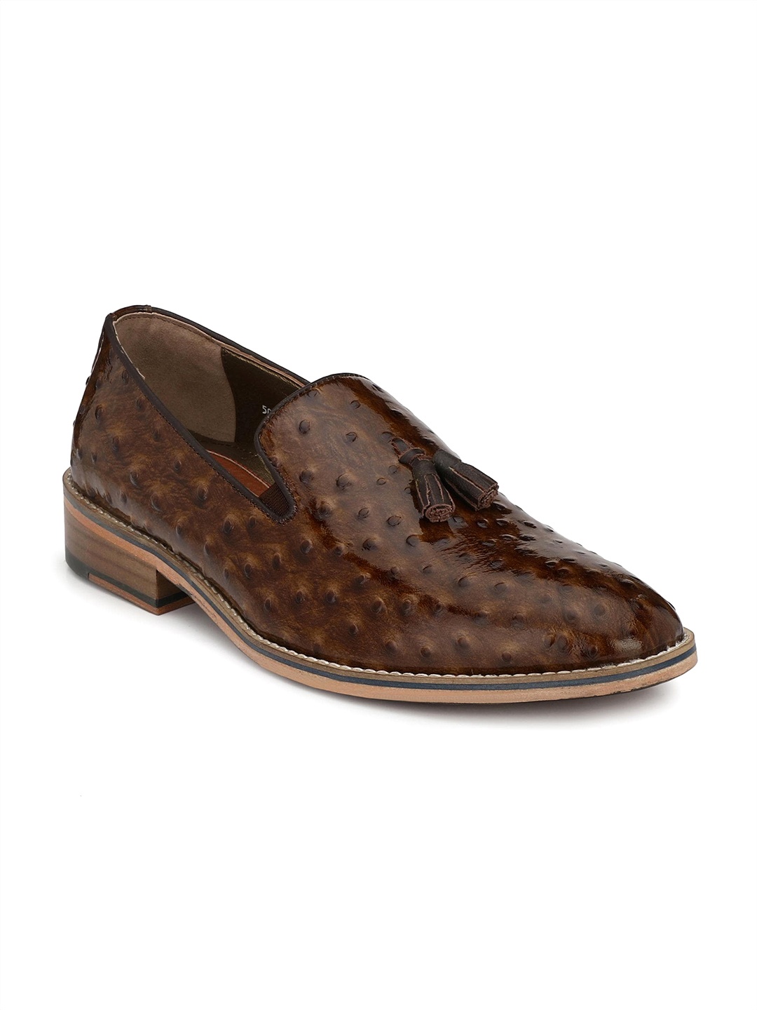 

Hitz Men Brown Textured Leather Party Slip-ons