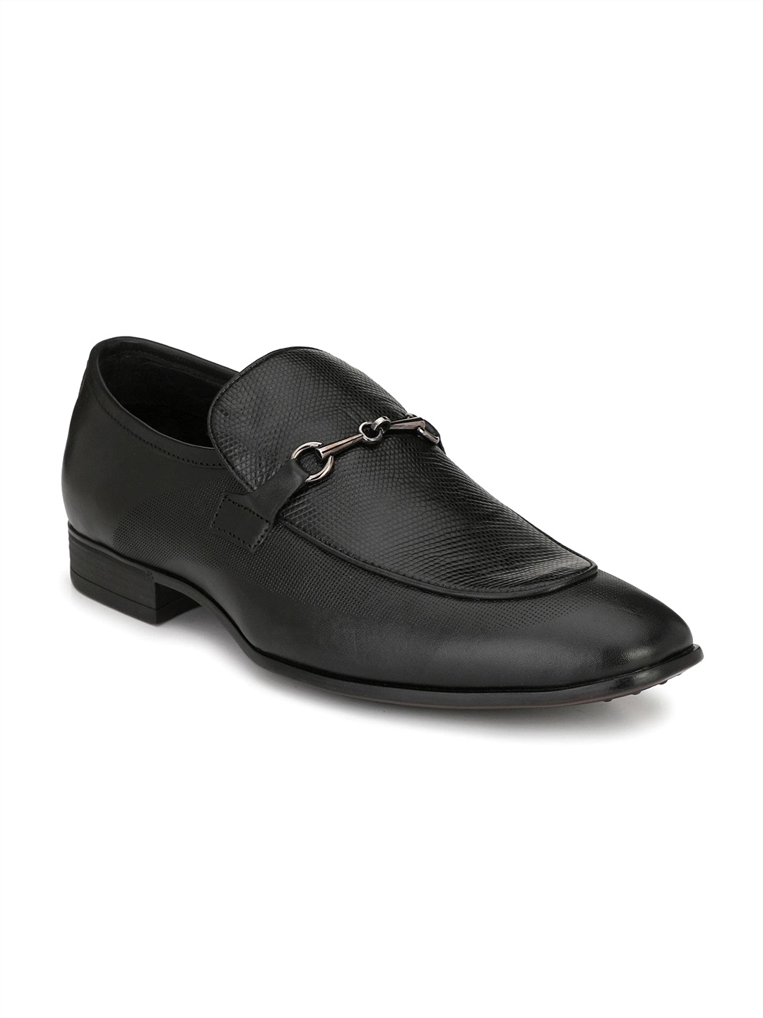 

Hitz Men Black Solid Leather Formal Slip-Ons