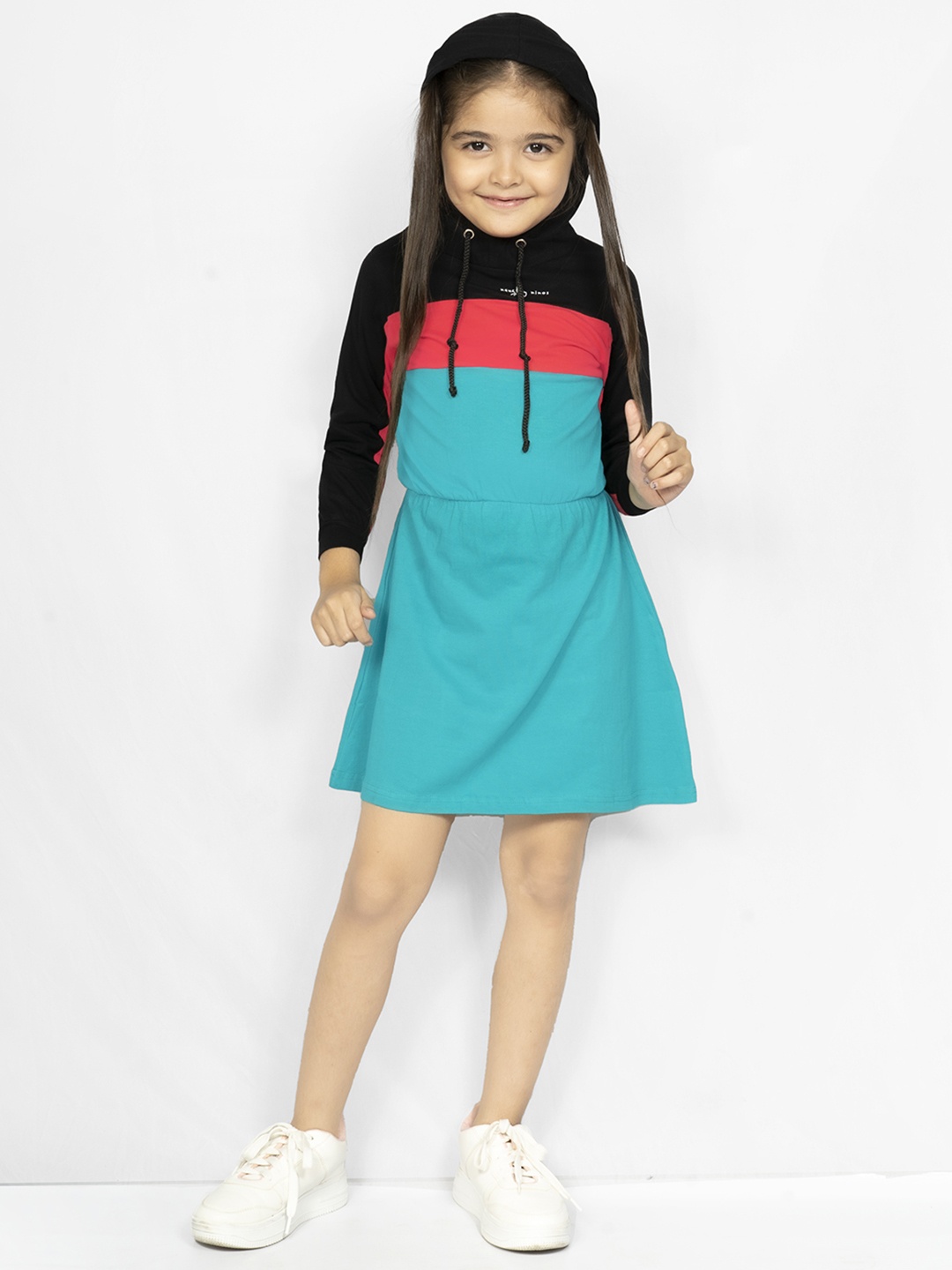 

Naughty Ninos Girls Blue Colourblocked A-Line Dress