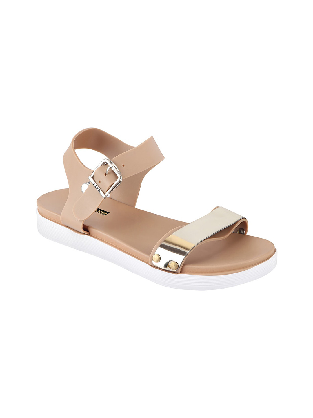 

Shoetopia Women Beige Colourblocked Open Toe Flats