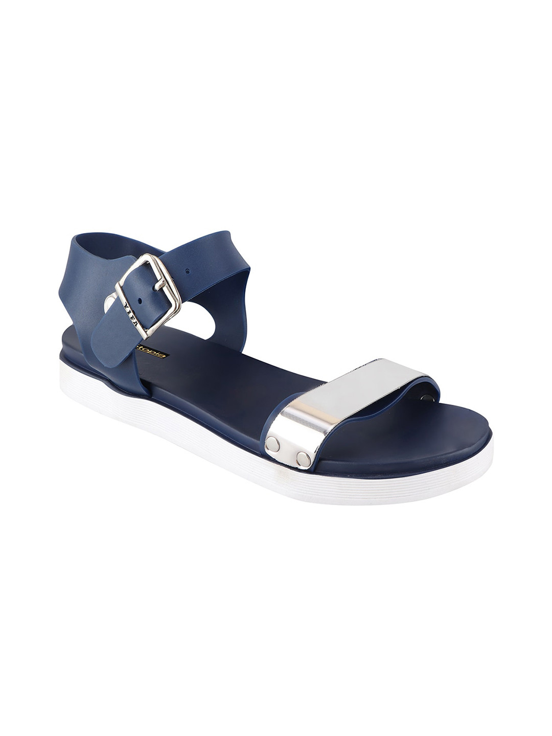 

Shoetopia Women Silver-Toned Colourblocked Open Toe Flats